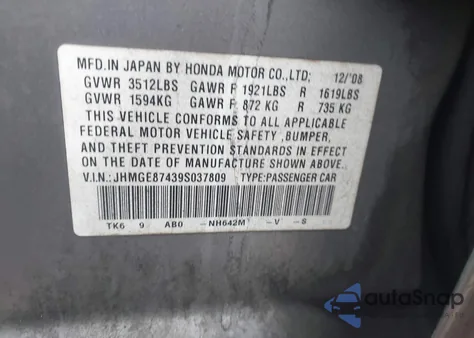 2009 Honda Fit Sport z USA, uszkodzony, nr VIN JHMGE87439S037809